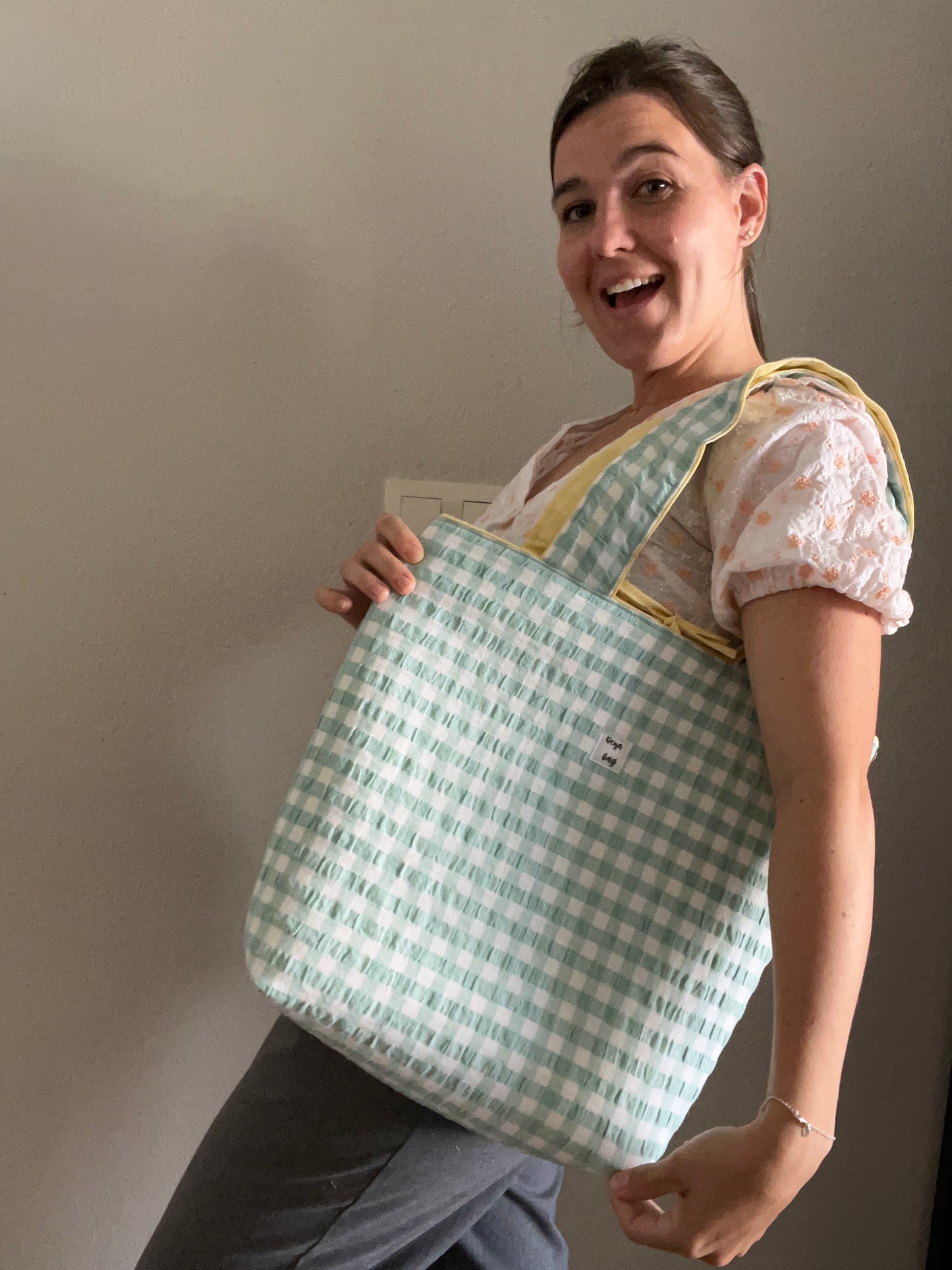 Tote bag vichy turquesa